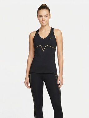 Nike Dri-FIT Women’s Black & Gold Metallic Trim Athletic Tank Top